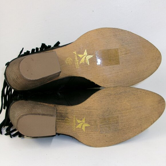 Primadonna Collection Black Suede Leather Fringed Western Booties US 8.5 - Picture 6 of 6